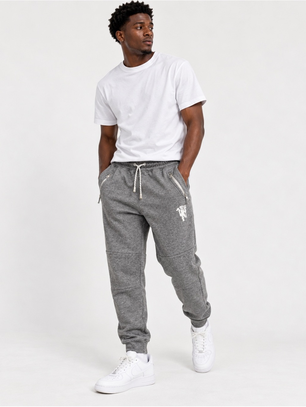 Manchester United Men’s M Gray Jogger Pants Official Soccer Football Zip Pockets